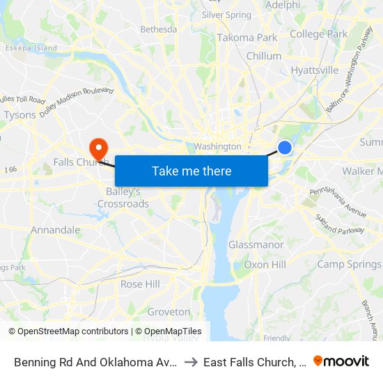 Benning Rd And Oklahoma Ave NE (Tk 2) to East Falls Church, Virginia map