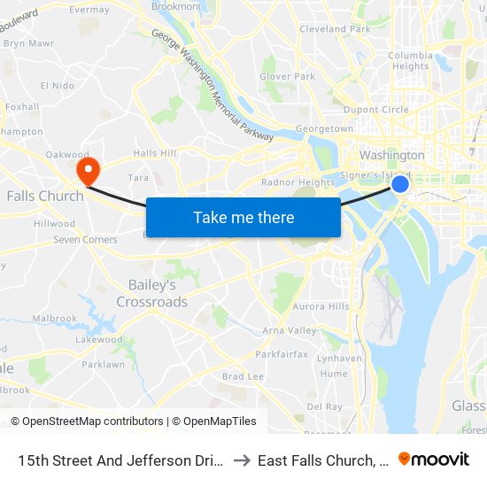 15th Street And Jefferson Drive SW (Sb) to East Falls Church, Virginia map