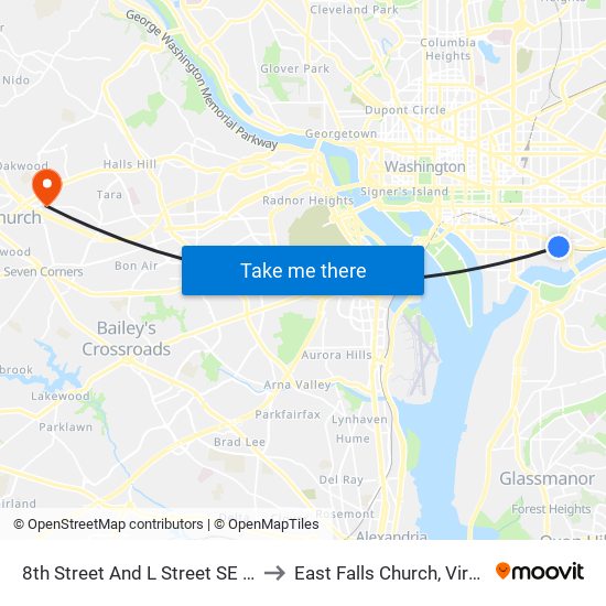 8th Street And L Street SE (Nb) to East Falls Church, Virginia map