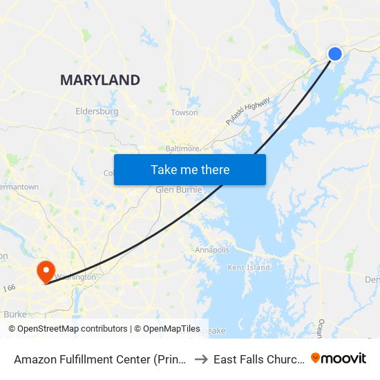 Amazon Fulfillment Center (Principio Pkwy West) to East Falls Church, Virginia map