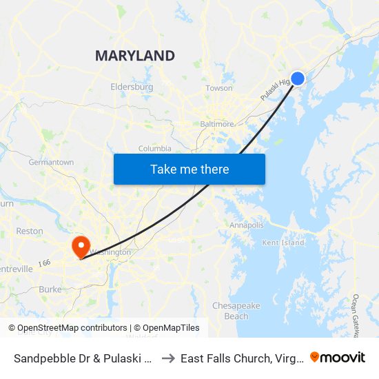 Sandpebble Dr & Pulaski Hwy to East Falls Church, Virginia map