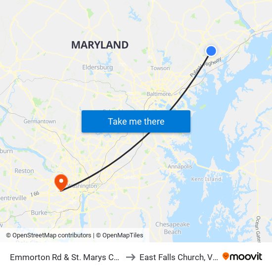 Emmorton Rd & St. Marys Church Rd to East Falls Church, Virginia map