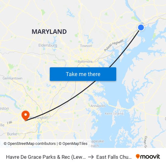 Havre De Grace Parks & Rec (Lewis Ln & Anderson Ave) to East Falls Church, Virginia map