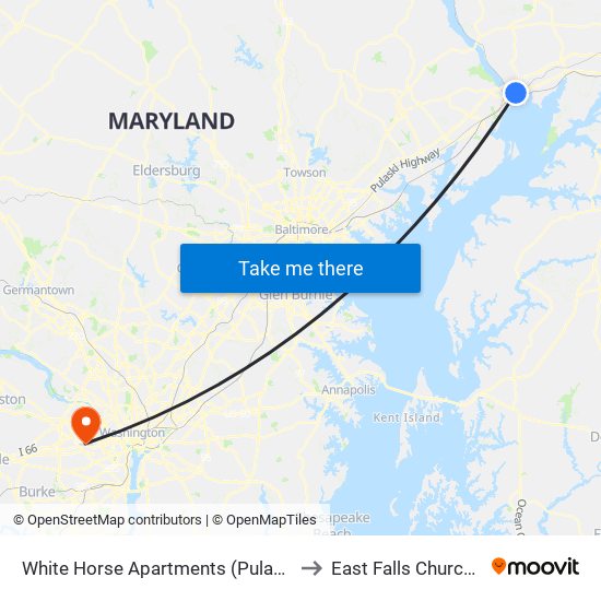 White Horse Apartments  (Pulaski Hwy/Us 40) to East Falls Church, Virginia map