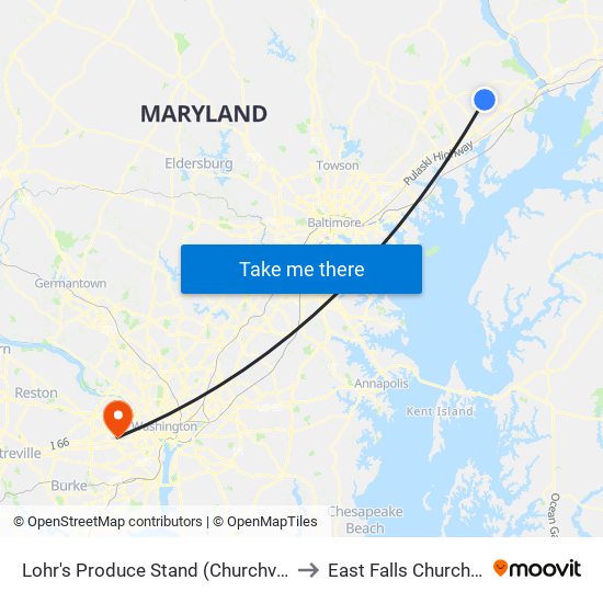 Lohr's Produce Stand (Churchville Rd/Rt 22) to East Falls Church, Virginia map