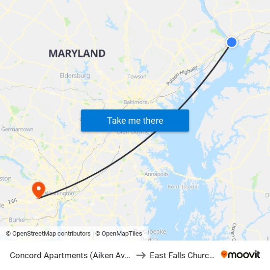Concord Apartments (Aiken Ave & Concord Dr) to East Falls Church, Virginia map