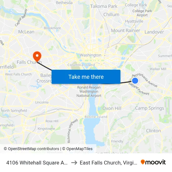 4106 Whitehall Square Apts to East Falls Church, Virginia map