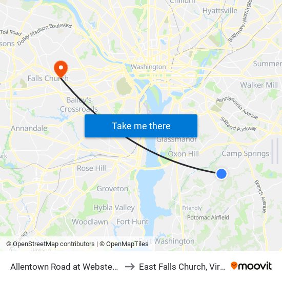 Allentown Road at Webster Lane to East Falls Church, Virginia map