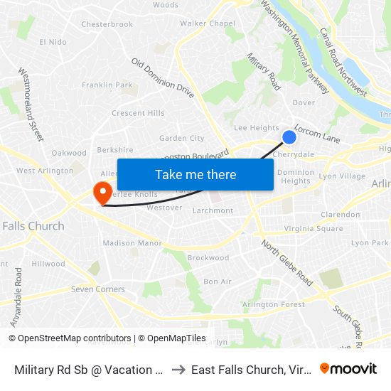 Military Rd Sb @ Vacation Ln Ns to East Falls Church, Virginia map