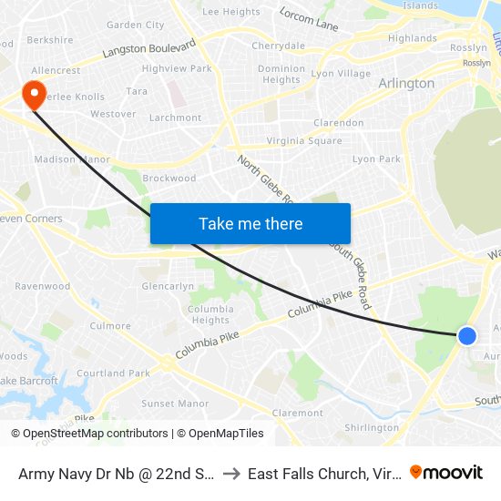 Army Navy Dr Nb @ 22nd St S FS to East Falls Church, Virginia map