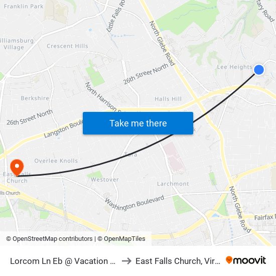 Lorcom Ln Eb @ Vacation Ln Ns to East Falls Church, Virginia map