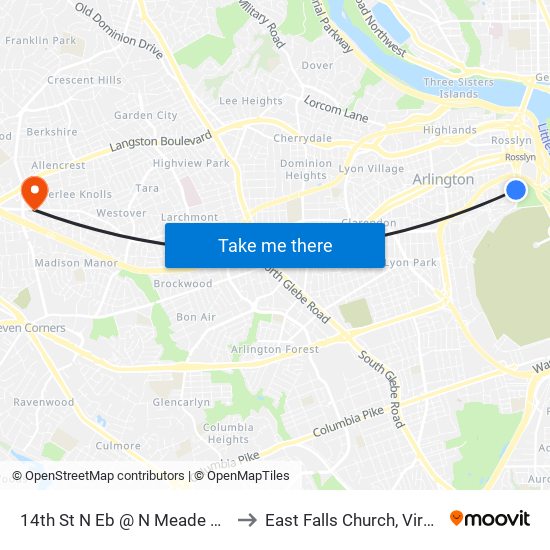 14th St N Eb @ N Meade St Ns to East Falls Church, Virginia map