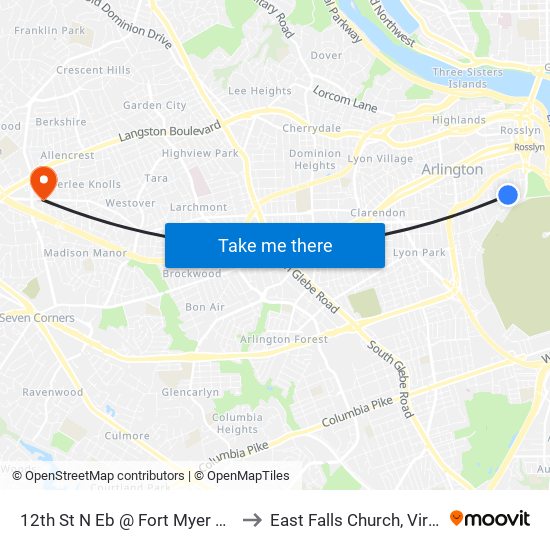 12th St N Eb @ Fort Myer Dr MB to East Falls Church, Virginia map