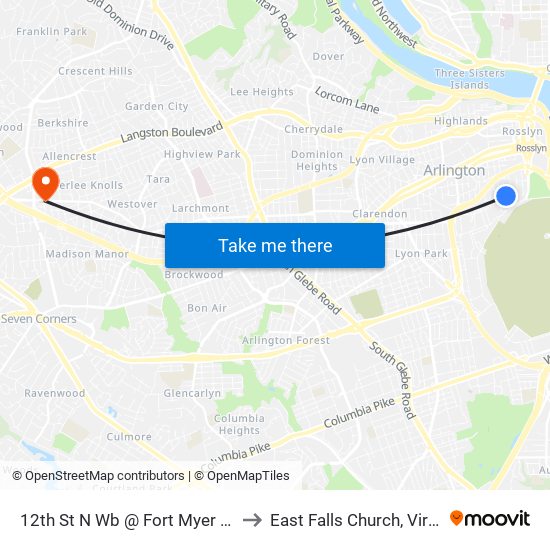 12th St N Wb @ Fort Myer Dr Ns to East Falls Church, Virginia map