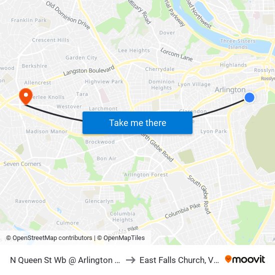 N Queen St Wb @ Arlington Blvd Ns to East Falls Church, Virginia map