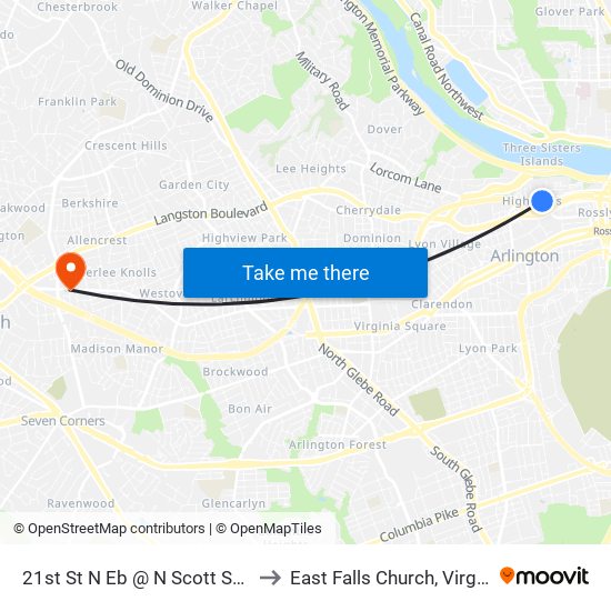 21st St N Eb @ N Scott St Ns to East Falls Church, Virginia map