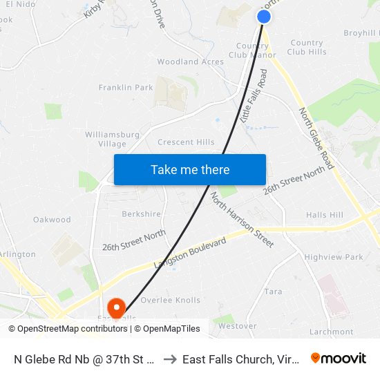 N Glebe Rd Nb @ 37th St N FS to East Falls Church, Virginia map