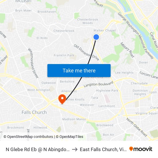 N Glebe Rd Eb @ N Abingdon St FS to East Falls Church, Virginia map
