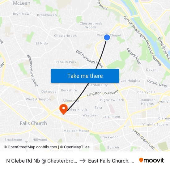N Glebe Rd Nb @ Chesterbrook Rd FS to East Falls Church, Virginia map