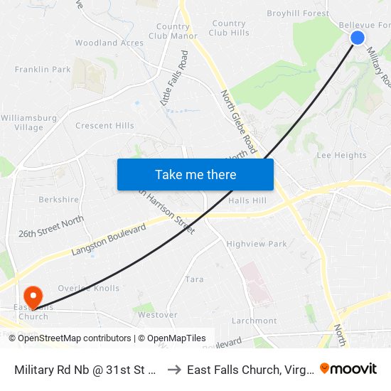 Military Rd Nb @ 31st St N Ns to East Falls Church, Virginia map