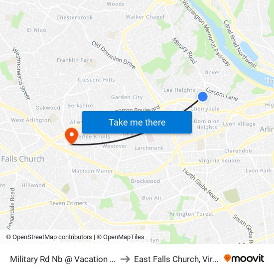 Military Rd Nb @ Vacation Ln FS to East Falls Church, Virginia map