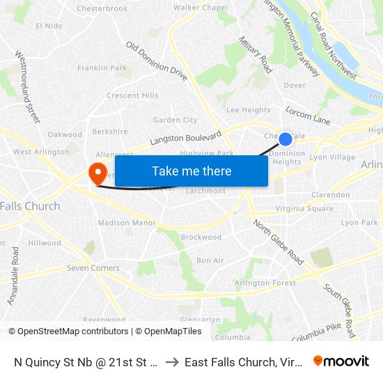 N Quincy St Nb @ 21st St N FS to East Falls Church, Virginia map