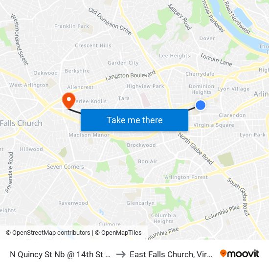 N Quincy St Nb @ 14th St N FS to East Falls Church, Virginia map