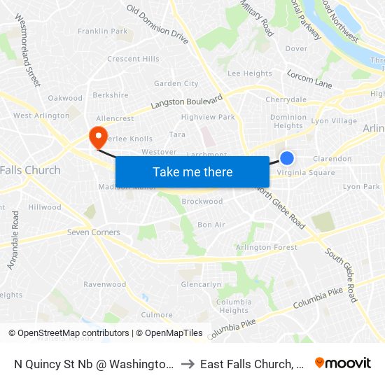 N Quincy St Nb @ Washington Blvd Ns to East Falls Church, Virginia map
