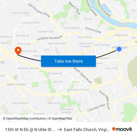 15th St N Eb @ N Uhle St Ns to East Falls Church, Virginia map
