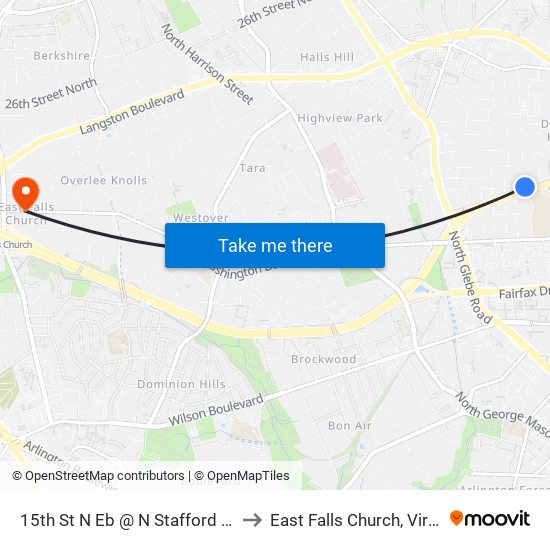 15th St N Eb @ N Stafford St Ns to East Falls Church, Virginia map