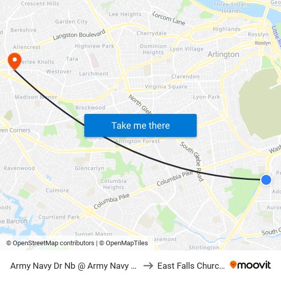 Army Navy Dr Nb @ Army Navy Cc Access Rd Ns to East Falls Church, Virginia map