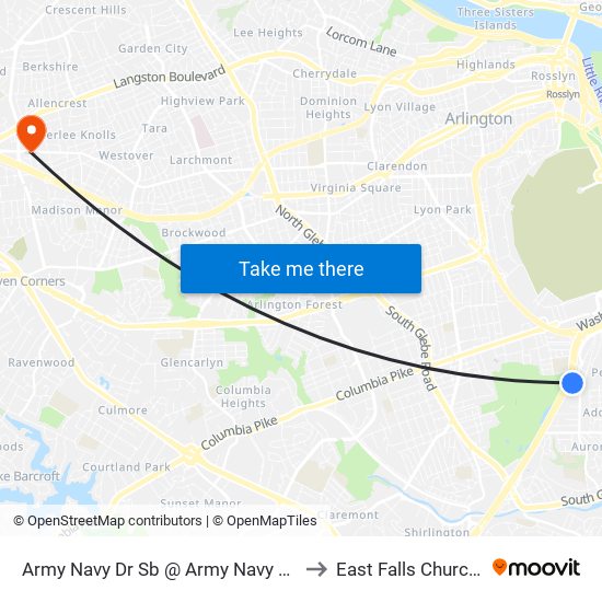 Army Navy Dr Sb @ Army Navy Cc Access Rd FS to East Falls Church, Virginia map