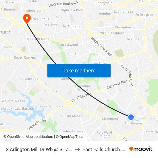 S Arlington Mill Dr Wb @ S Taylor St FS to East Falls Church, Virginia map