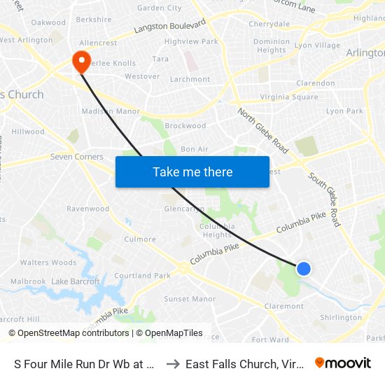 S Four Mile Run Dr Wb at 4191 to East Falls Church, Virginia map