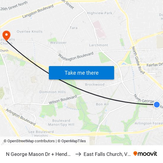 N George Mason Dr + Henderson Rd to East Falls Church, Virginia map