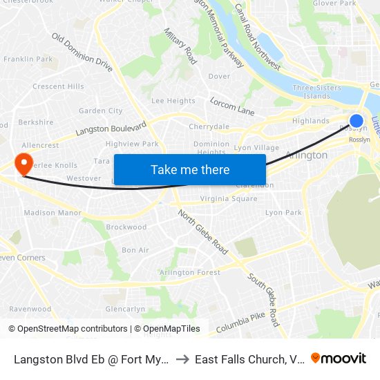 Langston Blvd Eb @ Fort Myer Dr Ns to East Falls Church, Virginia map