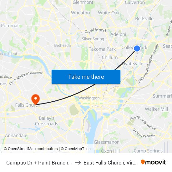 Campus Dr + Paint Branch Trail to East Falls Church, Virginia map