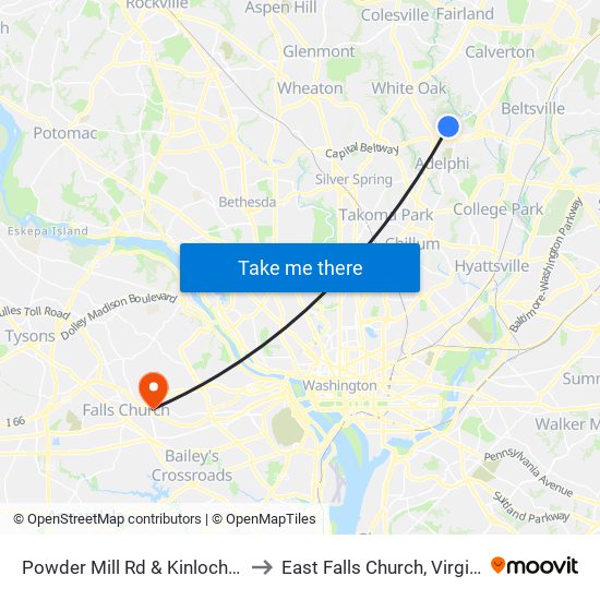 Powder Mill Rd & Kinloch Rd to East Falls Church, Virginia map