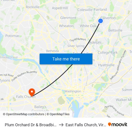 Plum Orchard Dr & Broadbirch Dr to East Falls Church, Virginia map