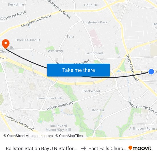 Ballston Station Bay J N Stafford St Sb @ N Fairfa to East Falls Church, Virginia map