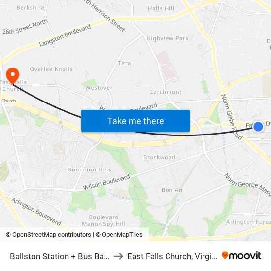 Ballston Station + Bus Bay C to East Falls Church, Virginia map