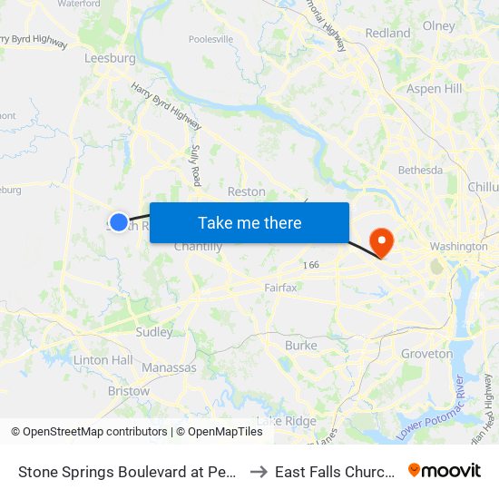 Stone Springs Boulevard at Pepperbush Place to East Falls Church, Virginia map