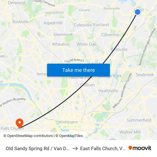 Old Sandy Spring Rd / Van Dusen Rd to East Falls Church, Virginia map