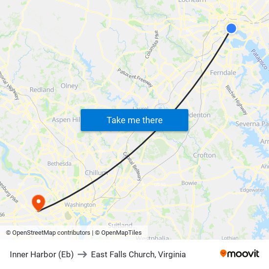 Inner Harbor (Eb) to East Falls Church, Virginia map