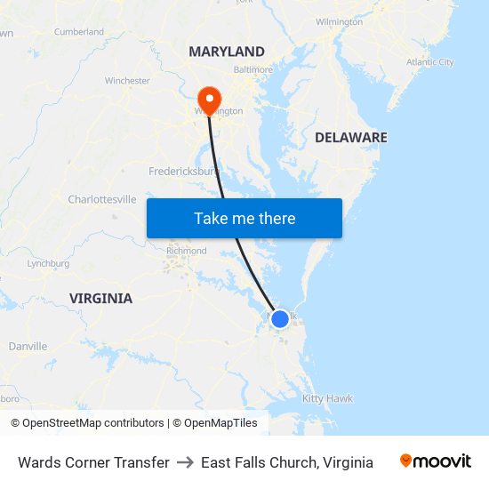 Wards Corner Transfer to East Falls Church, Virginia map