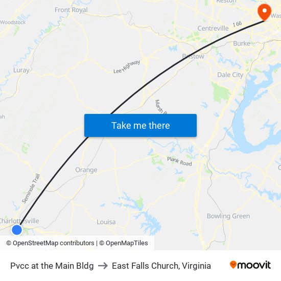 Pvcc at the Main Bldg to East Falls Church, Virginia map