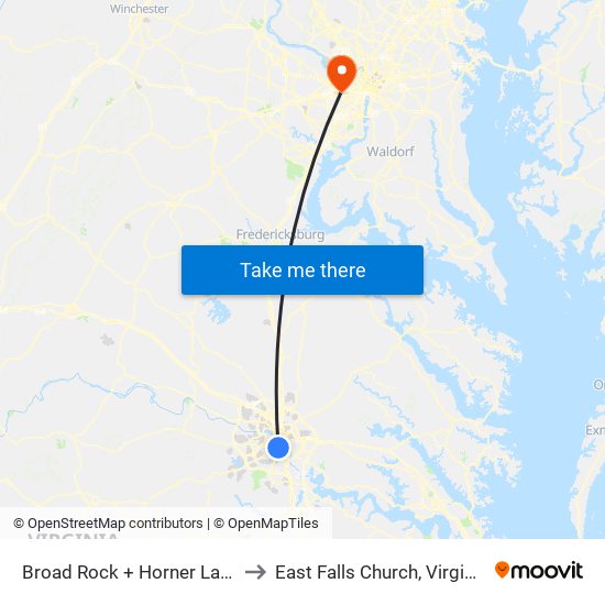 Broad Rock + Horner Lane to East Falls Church, Virginia map