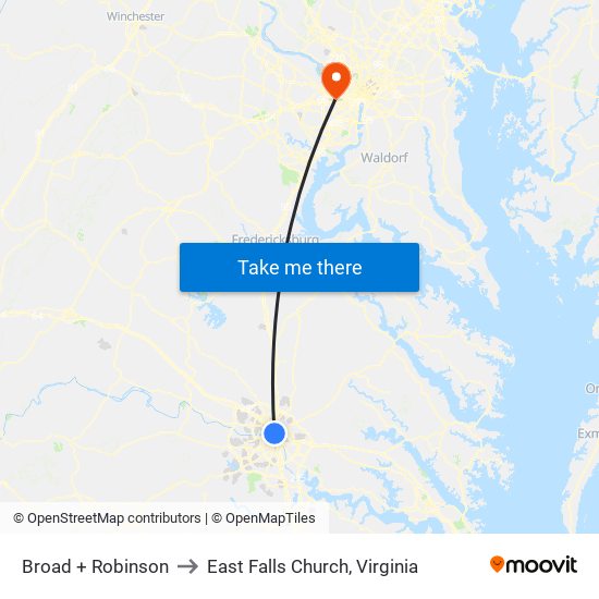 Broad + Robinson to East Falls Church, Virginia map