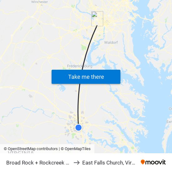 Broad Rock + Rockcreek Apts to East Falls Church, Virginia map