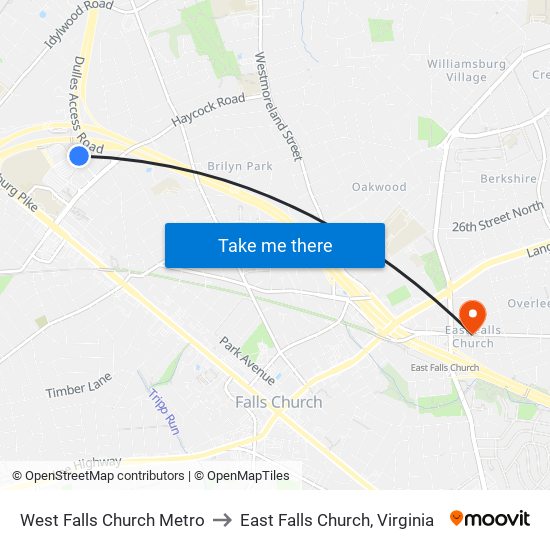 West Falls Church Metro to East Falls Church, Virginia map